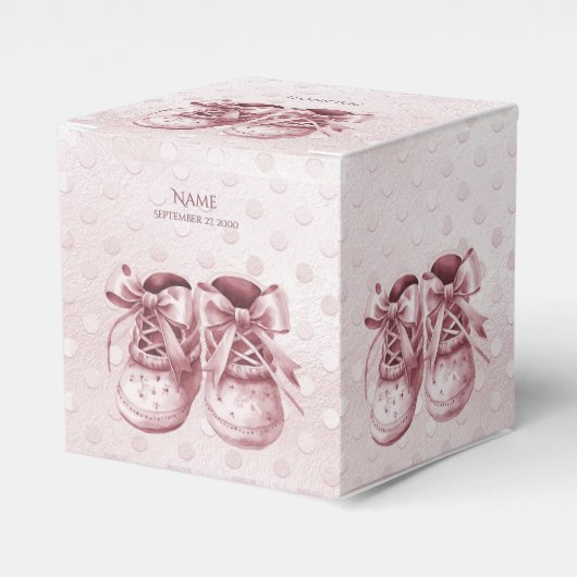 Roze Baby Schoenen Favor Box Bedankdoosjes (Voorkant Zijde)