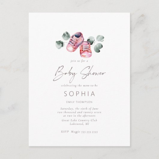 Roze baby schoenen fijn Baby shower Briefkaart (Voorkant)