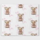 Roze Baby Script Teddy Bear Baby shower Cadeaupapier (Vlak)