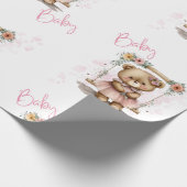 Roze Baby Script Teddy Bear Baby shower Cadeaupapier (Hoek)