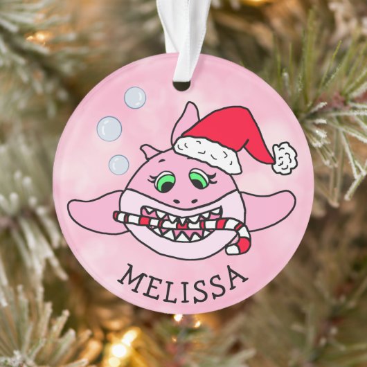 Roze Baby Shark Christmas gepersonaliseerd Ornament (Boom)