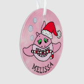 Roze Baby Shark Christmas gepersonaliseerd Ornament (voorkant)