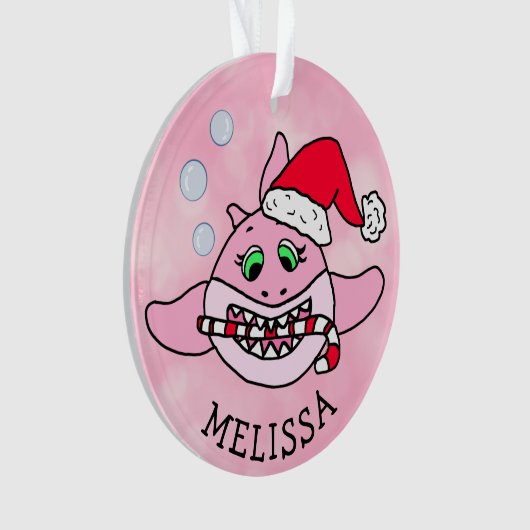 Roze Baby Shark Christmas gepersonaliseerd Ornament (voorkant)