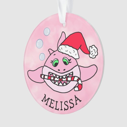 Roze Baby Shark Christmas gepersonaliseerd Ornament (voorkant)