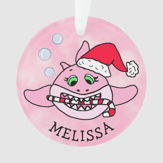 Roze Baby Shark Christmas gepersonaliseerd Ornament (voorkant)