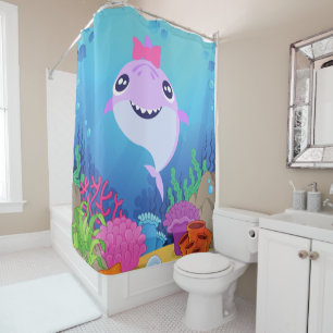 Roze Baby Shark Shower Curtain Douchegordijn