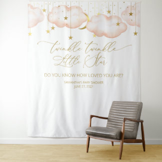 Roze baby shower achtergrond, Twinkle Little Star  Wandkleed