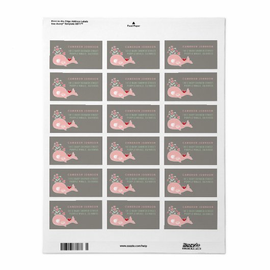 Roze Baby shower Adresetiketten van de walvisvaard Etiket (Full Sheet)