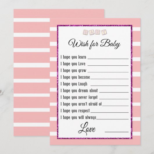Roze Baby shower Advice Card Kaart (Voorkant / Achterkant)