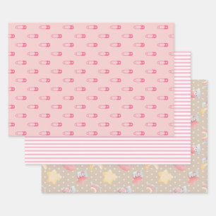 Roze baby shower assortiment inpakpapier vel