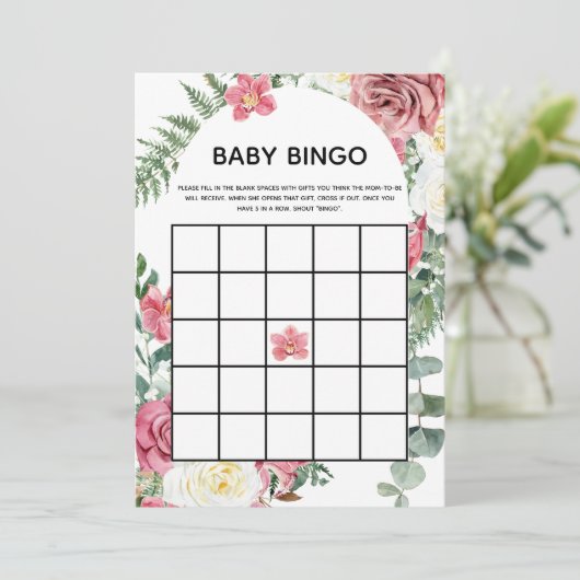 Roze Baby shower Baby Bingo Kaart (Staand voorkant)