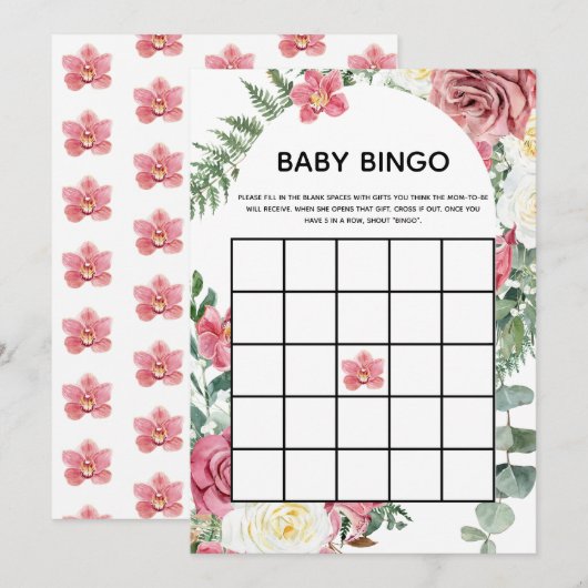 Roze Baby shower Baby Bingo Kaart (Voorkant / Achterkant)