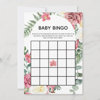 Roze Baby shower Baby Bingo Kaart