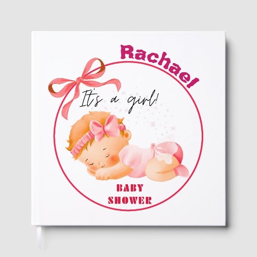 Roze Baby shower, Baby Meisje Douche Gastenboek (Voorkant)