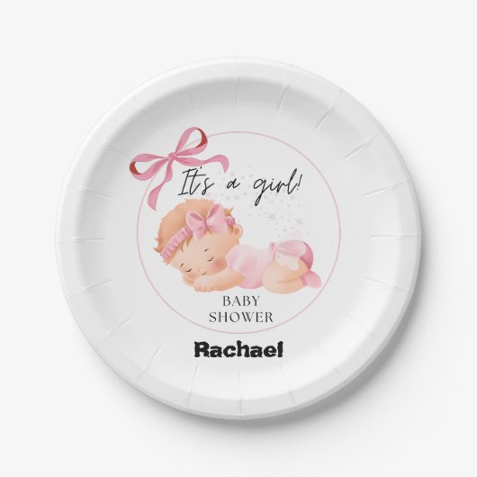 Roze Baby shower, Baby Meisje Douche Papieren Bordje (Voorkant)