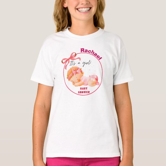 Roze Baby shower, Baby Meisje Douche T-shirt (Voorkant)