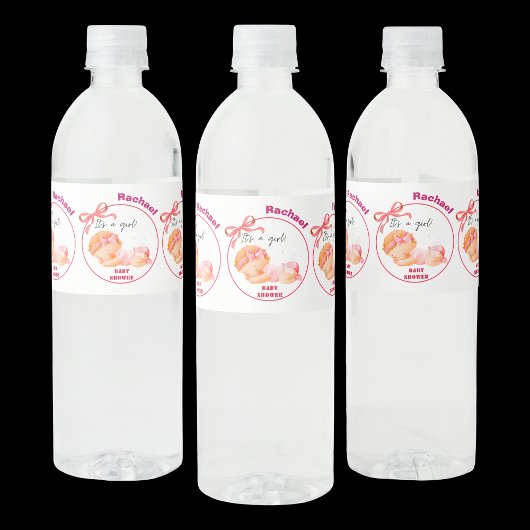 Roze Baby shower, Baby Meisje Douche Waterfles Etiket