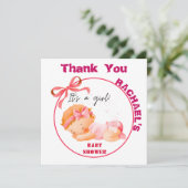 Roze baby shower, baby meisje shower bedankkaart (Staand voorkant)