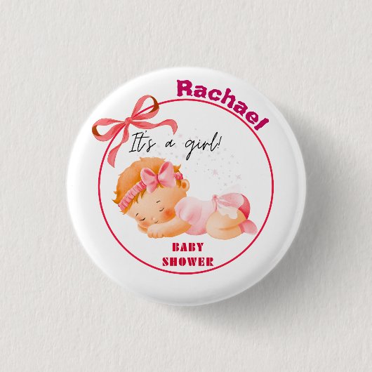 Roze baby shower, baby meisje shower ronde button 3,2 cm (Voorkant)