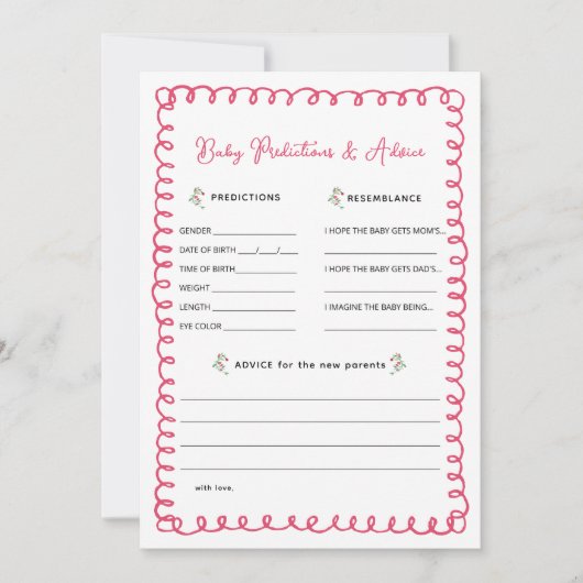 Roze Baby shower Baby Voorspelling en Advies Kaart (Voorkant)
