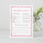 Roze Baby shower Baby Voorspelling en Advies Kaart (Staand voorkant)