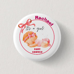 Roze baby shower, babymeisje shower ronde button 3,2 cm