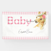 Roze Baby shower Banner Gingham Horse (Horizontaal)