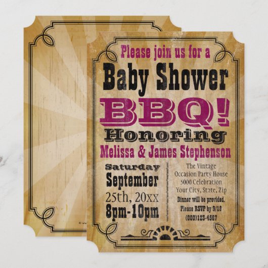  roze Baby shower BBQ Barbeque Baby-Q Kaart (Voorkant / Achterkant)