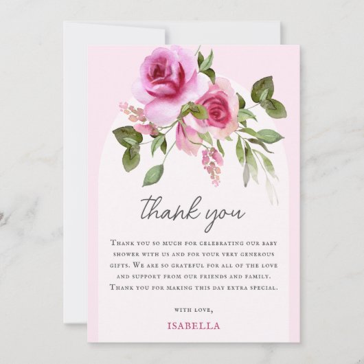 Roze Baby shower Bedankkaart (Voorkant)