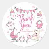 Roze Baby Shower Bedankt Sticker (Voorkant)