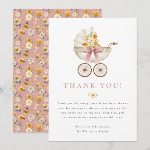 Roze Baby Shower Bedanktkaart Vintage Kinderwage Bedankkaart