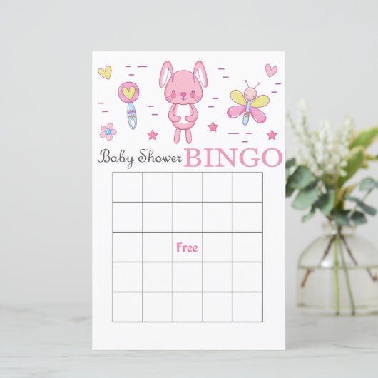 Roze baby shower bingo (Staand voorkant)