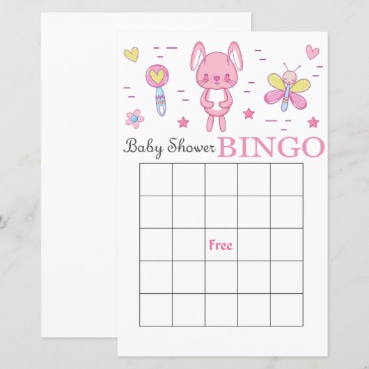 Roze baby shower bingo (Voorkant / Achterkant)