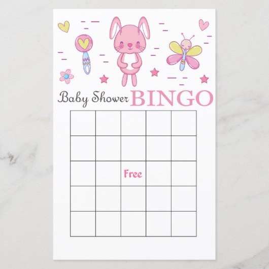 Roze baby shower bingo (Voorkant)