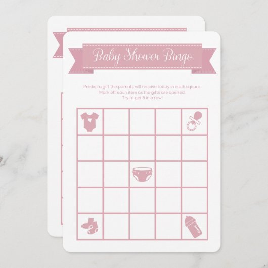 Roze Baby shower Bingo Kaart (Voorkant / Achterkant)