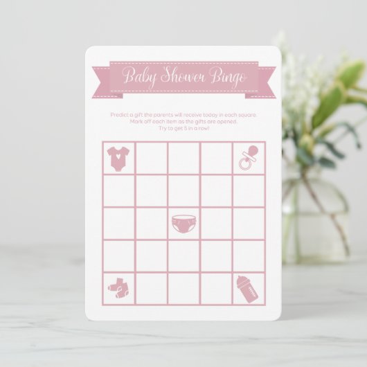 Roze Baby shower Bingo Kaart (Staand voorkant)