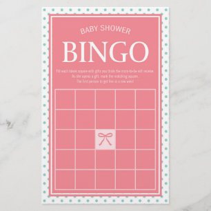 Roze Baby shower Bingo Polka Dots en Lint Briefpapier