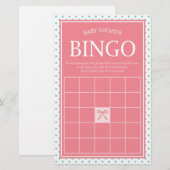 Roze Baby shower Bingo Polka Dots en Lint Briefpapier (Voorkant / Achterkant)