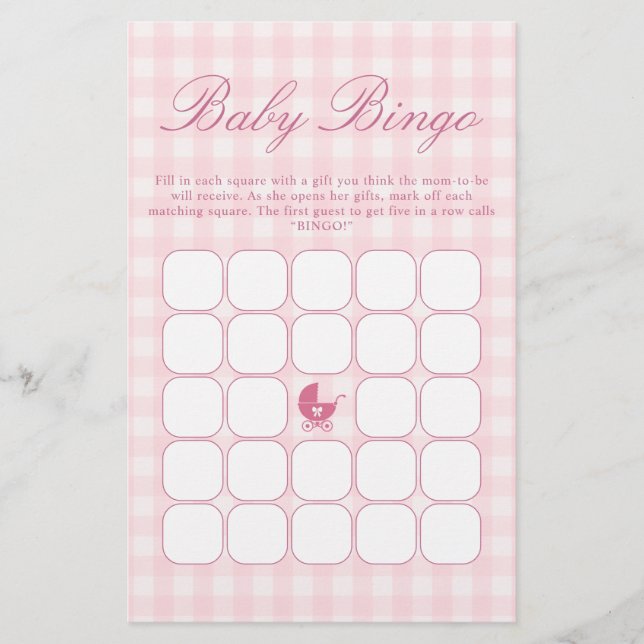 Roze baby shower bingo spel (Voorkant)