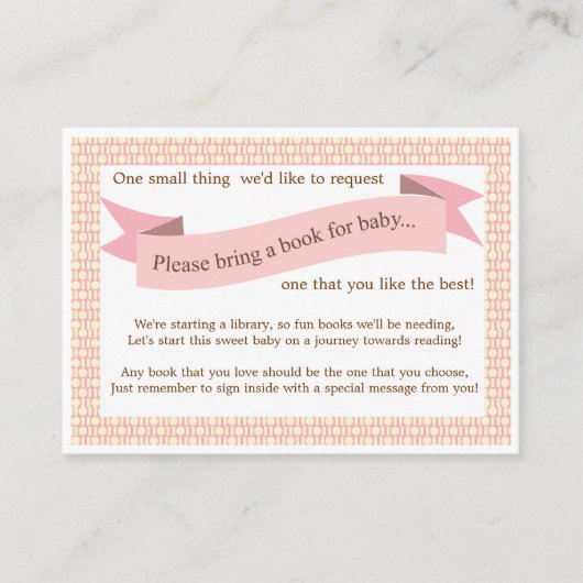 Roze Baby shower Boek Invoegen Verzoek Kaart voor  (Voorkant)