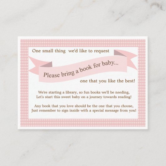 Roze Baby shower Boek Invoegen Verzoek Kaart voor  (Voorkant)
