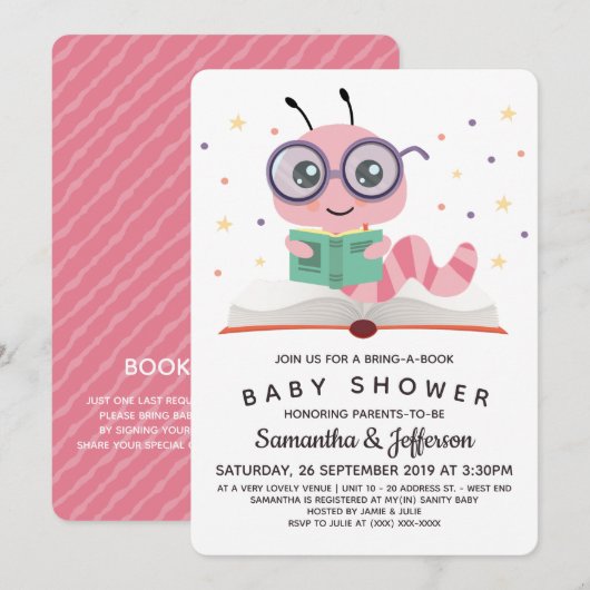 Roze Baby shower boekenboek Kaart (Voorkant / Achterkant)