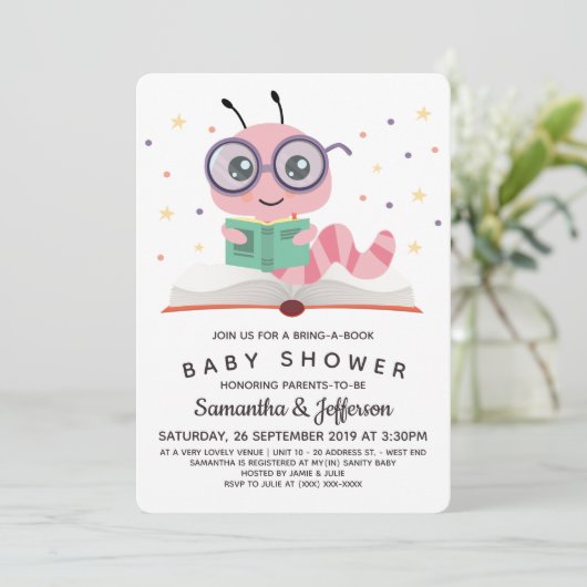 Roze Baby shower boekenboek Kaart (Staand voorkant)