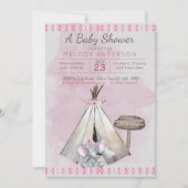 Roze Baby shower Boho Baby Elephant & Tipi Kaart (Voorkant)