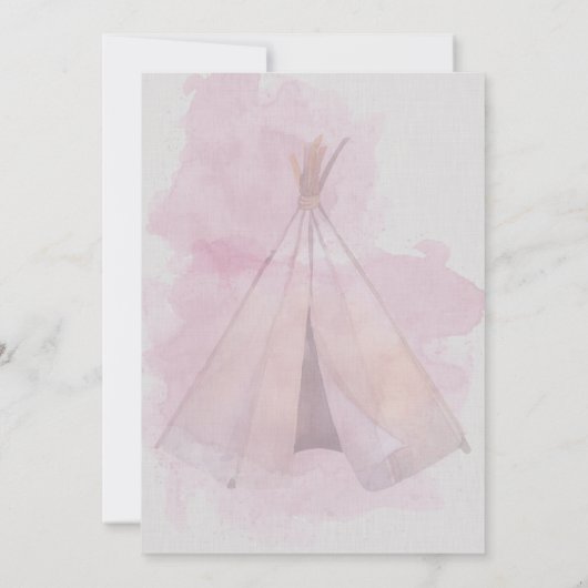 Roze Baby shower Boho Baby Elephant & Tipi Kaart (Achterkant)