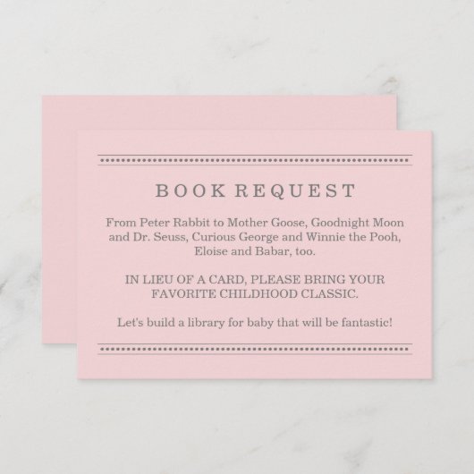 Roze Baby shower Book Request Informatiekaartje (Voorkant / Achterkant)