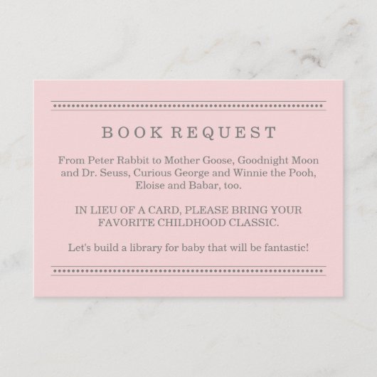 Roze Baby shower Book Request Informatiekaartje (Voorkant)