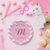 Roze baby shower borden met babynaam papieren bordje (Feest)