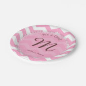 Roze baby shower borden met babynaam papieren bordje (Gekanteld)