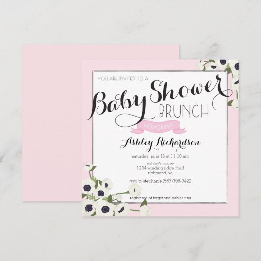 Roze Baby shower Brunch Uitnodiging (Voorkant / Achterkant)